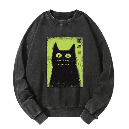 Tokyo-Tiger Spooky Black Cat Japanese Washed Sweatshirt