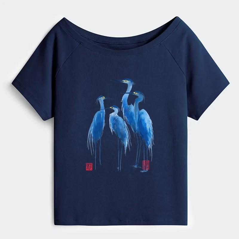 Tokyo-Tiger Flocks Of Great Blue Herons Off Shoulder T-Shirt
