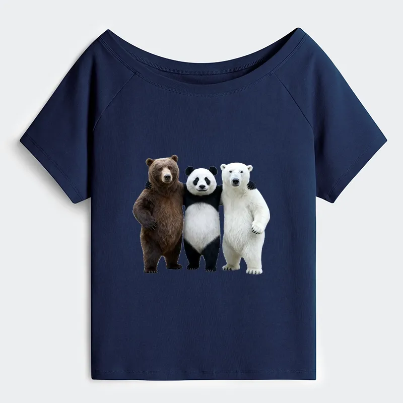Tokyo-Tiger Three Bears Stand Together Off Shoulder T-Shirt