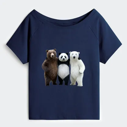 Tokyo-Tiger Three Bears Stand Together Off Shoulder T-Shirt