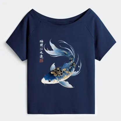Tokyo-Tiger Elegant Koi Fish Watercolor Art Off Shoulder T-Shirt