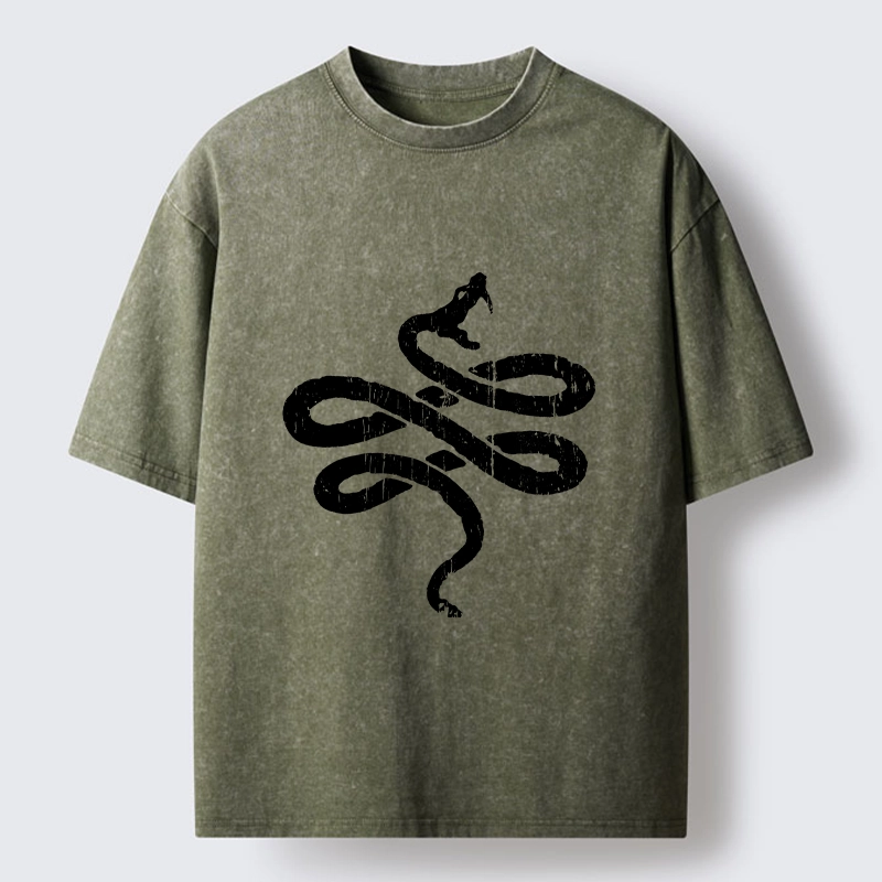 Tokyo-Tiger Black Snake Brush Art Washed T-Shirt