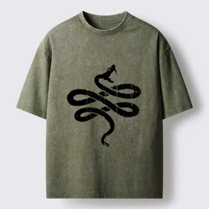 Tokyo-Tiger Black Snake Brush Art Washed T-Shirt