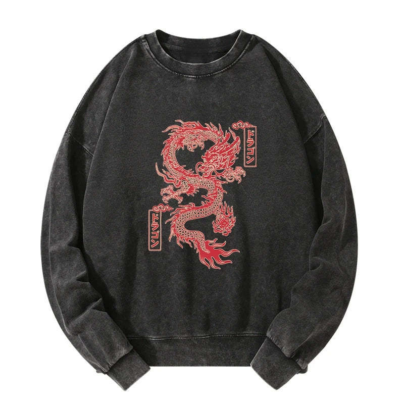 Tokyo-Tiger Dragon With Ball Totem Washed Sweatshirt Sale