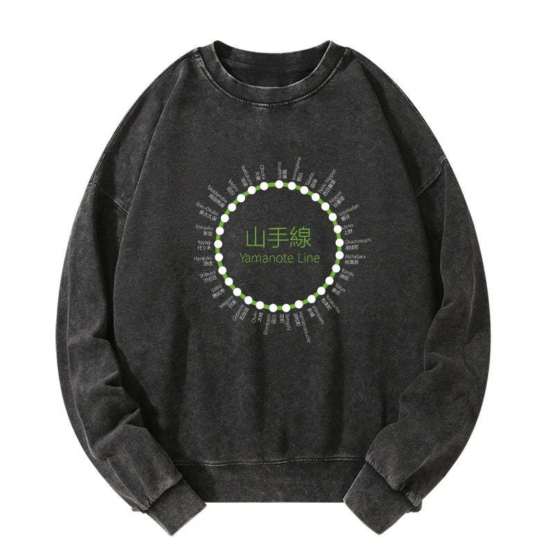 Tokyo-Tiger Yamanote Line Stations Circle Washed Sweatshirt Sale