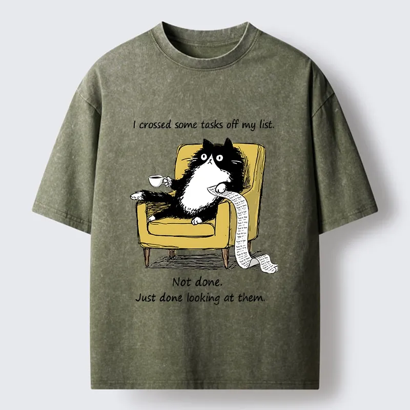 Tokyo-Tiger Lazy Cat Task List Meme Washed T-Shirt