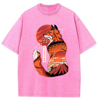Tokyo-Tiger Japanese fox tattoo Washed T-Shirt