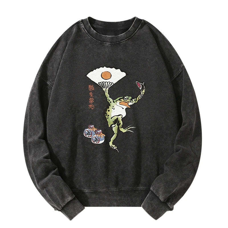 Tokyo-Tiger Dancing Frog Japanese Washed Sweatshirt