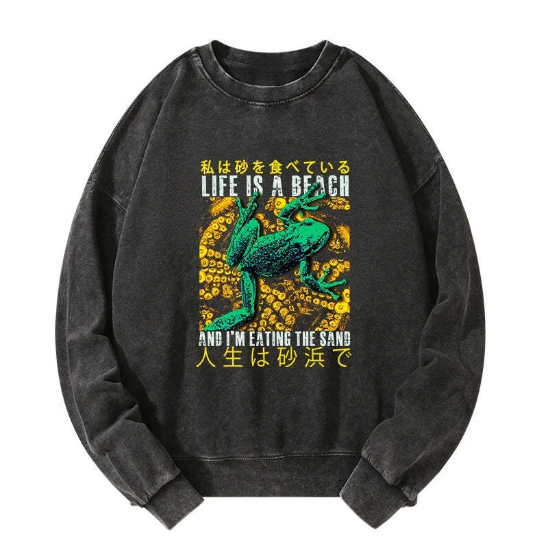 Tokyo-Tiger Life Is A Beach I'M Eating The Sand Washed Sweatshirt Sale
