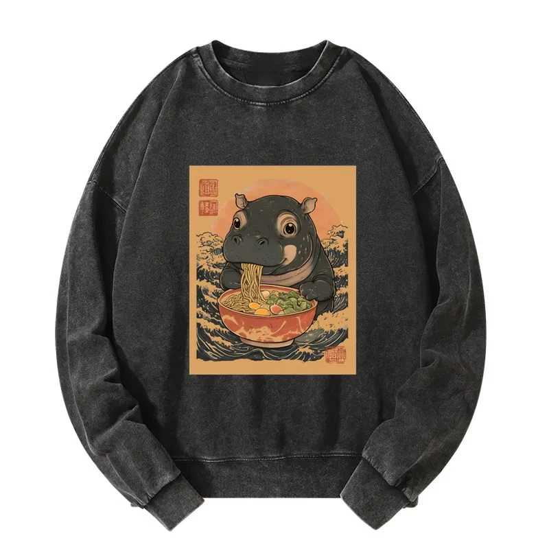 Tokyo-Tiger Moo Deng Eat Ramen Washed Sweatshirt
