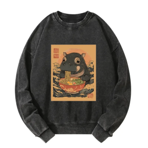 Image of Tokyo-Tiger Moo Deng Eat Ramen Washed Sweatshirt