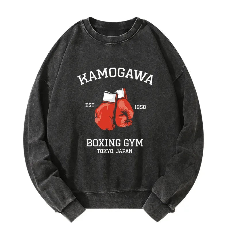 Tokyo-Tiger Retro Boxing Gloves Manga Anime Washed Sweatshirt