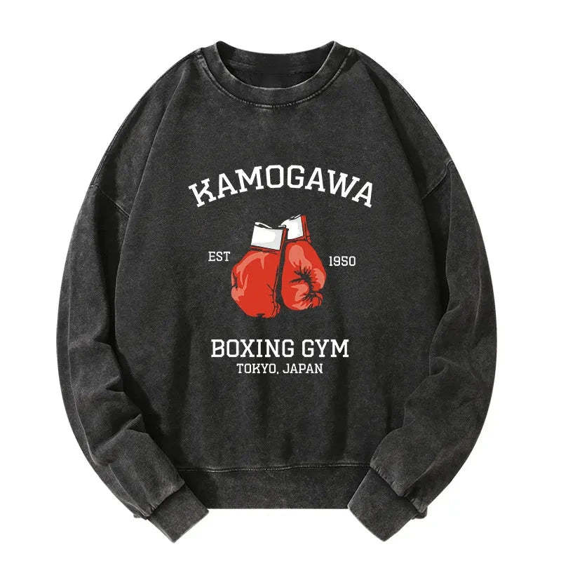 Tokyo-Tiger Retro Boxing Gloves Manga Anime Washed Sweatshirt Sale