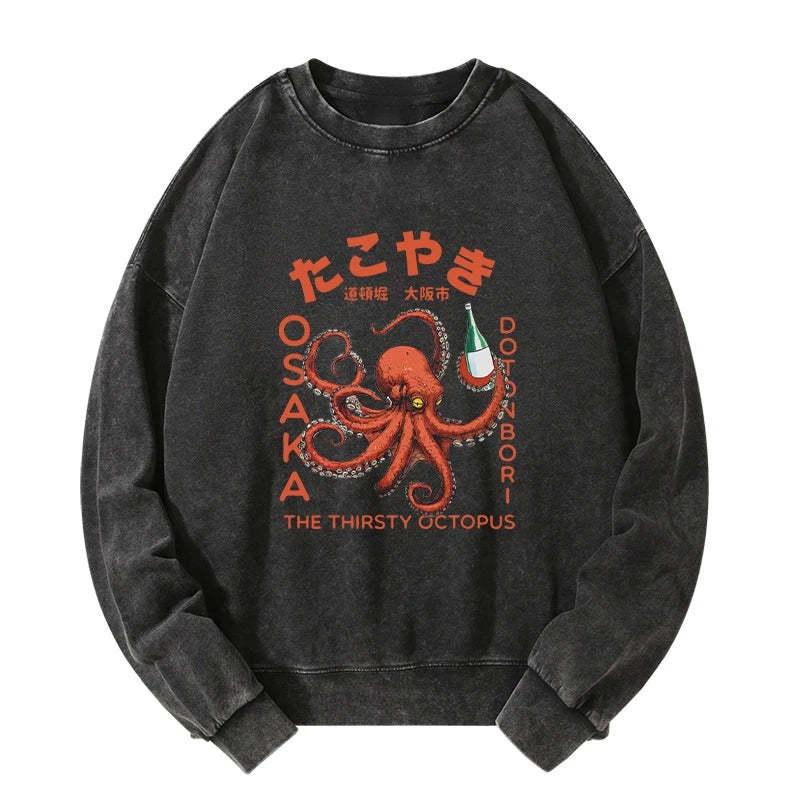 Tokyo-Tiger Octopus Drinks Soju Washed Sweatshirt Sale