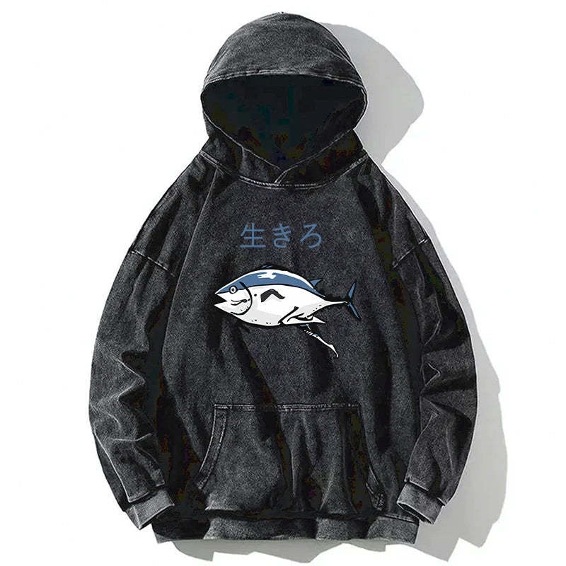 Tokyo-Tiger Running Fish Washed Hoodie