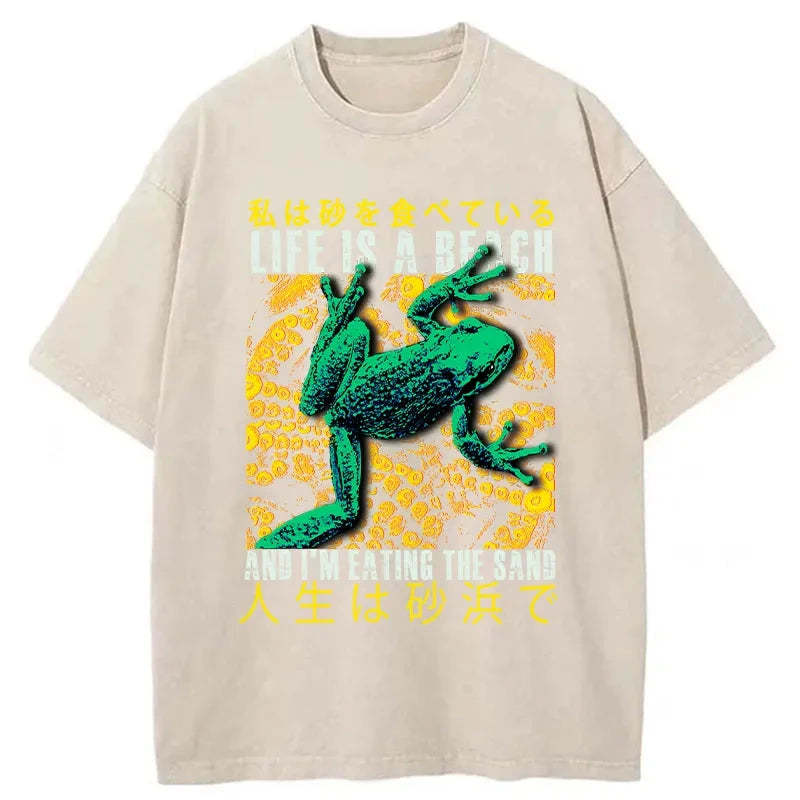 Tokyo-Tiger Life Is A Beach I'M Eating The Sand Washed T-Shirt