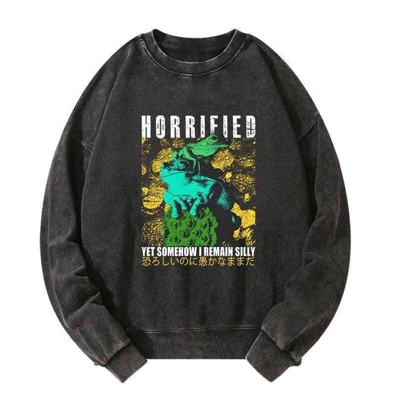 Tokyo-Tiger Horrified Two Frogs Funny Washed Sweatshirt Sale