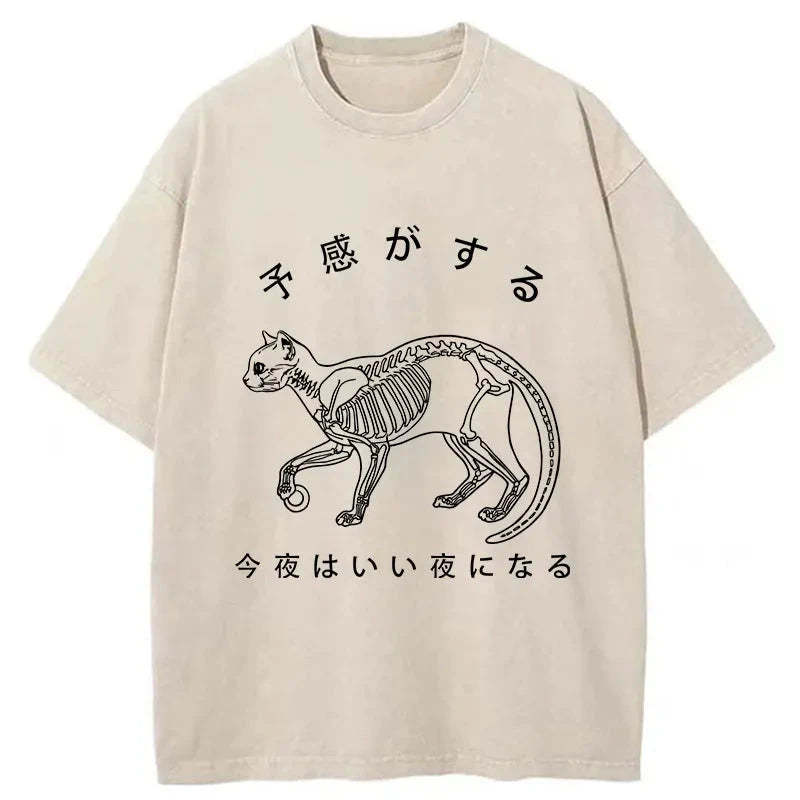 Tokyo-Tiger A Cat Prowling At Night Washed T-Shirt-tokyo-tiger