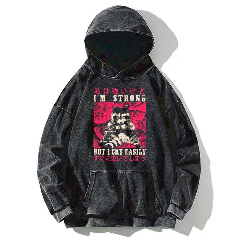 Tokyo-Tiger I Am Strong Raccoon Washed Hoodie Sale