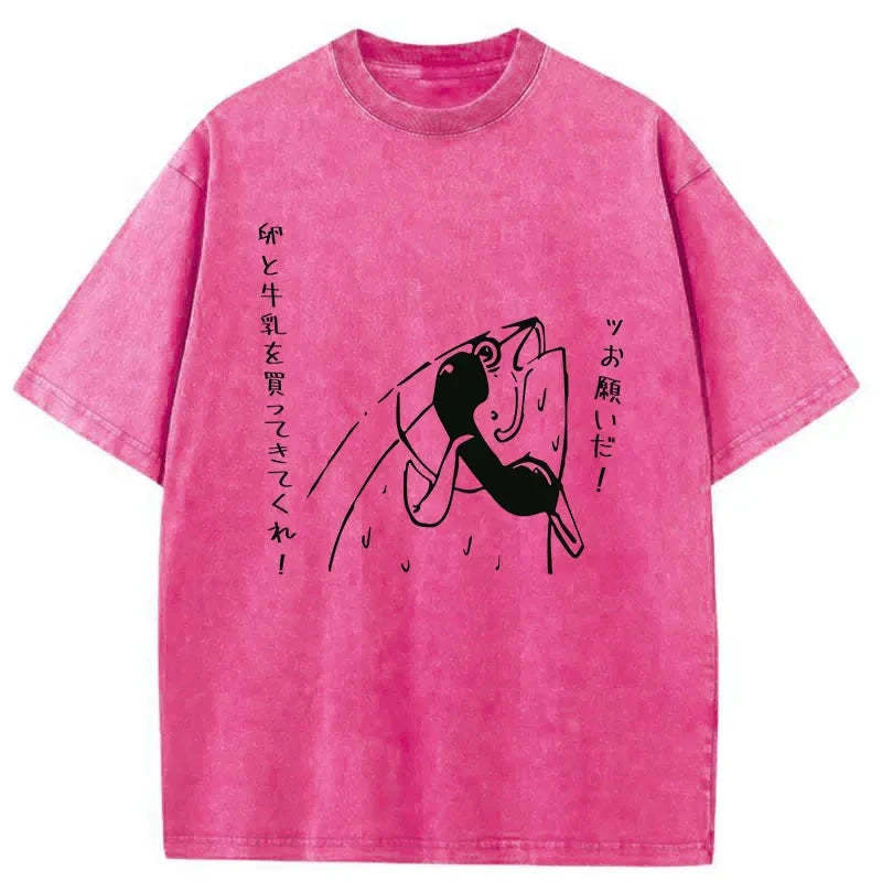 Tokyo-Tiger A Fish On The Phone Washed T-Shirt-tokyo-tiger