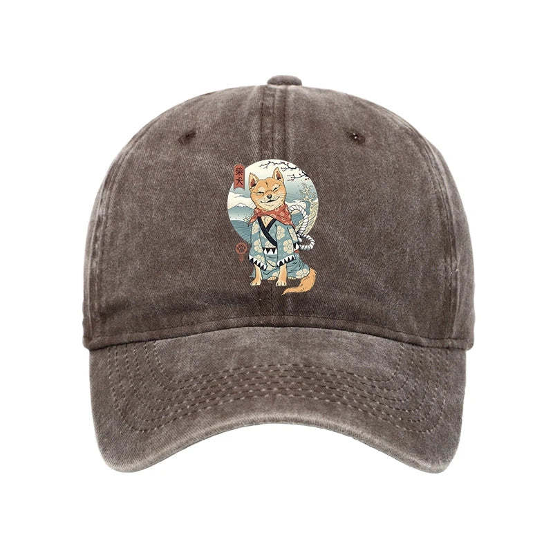 Tokyo-Tiger Samurai Shiba Dog Japanese Washed Cap