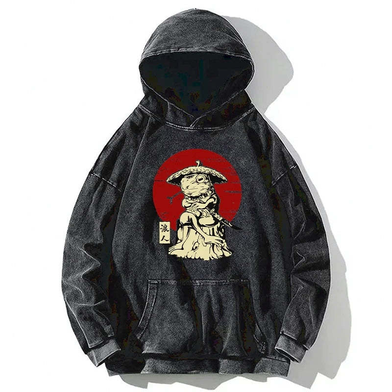 Tokyo-Tiger Rounin Japanese Frog Samurai Washed Hoodie Sale