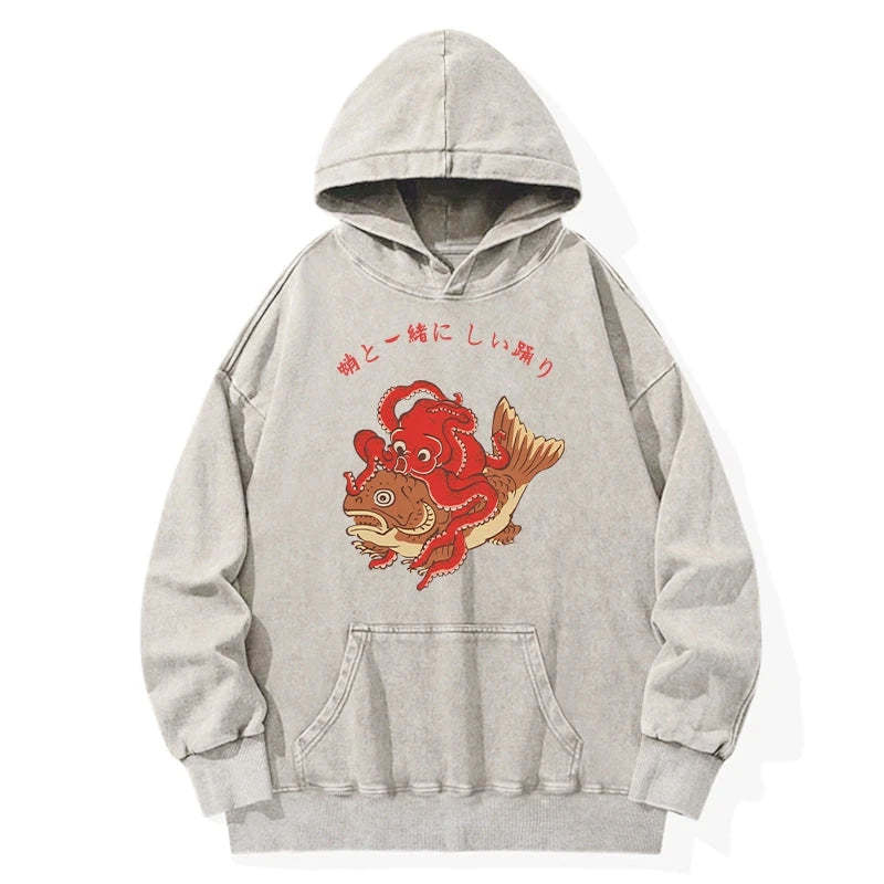 Tokyo-Tiger Octopus And Koi Dance Together Washed Hoodie