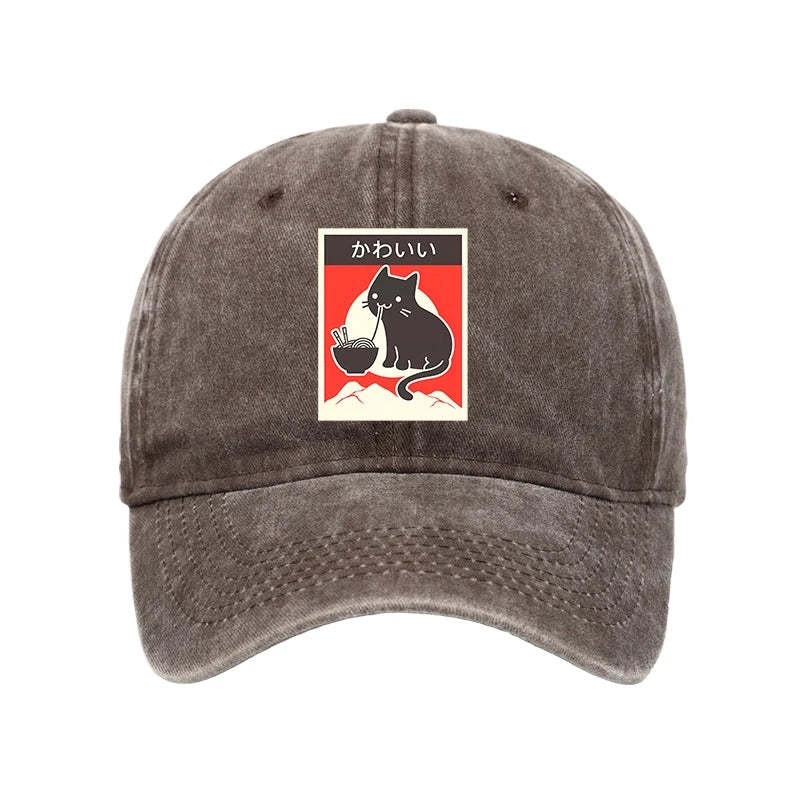 Tokyo-Tiger "Kawaii" Vintage Style Japenese Ramen Cat Washed Cap-tokyo-tiger