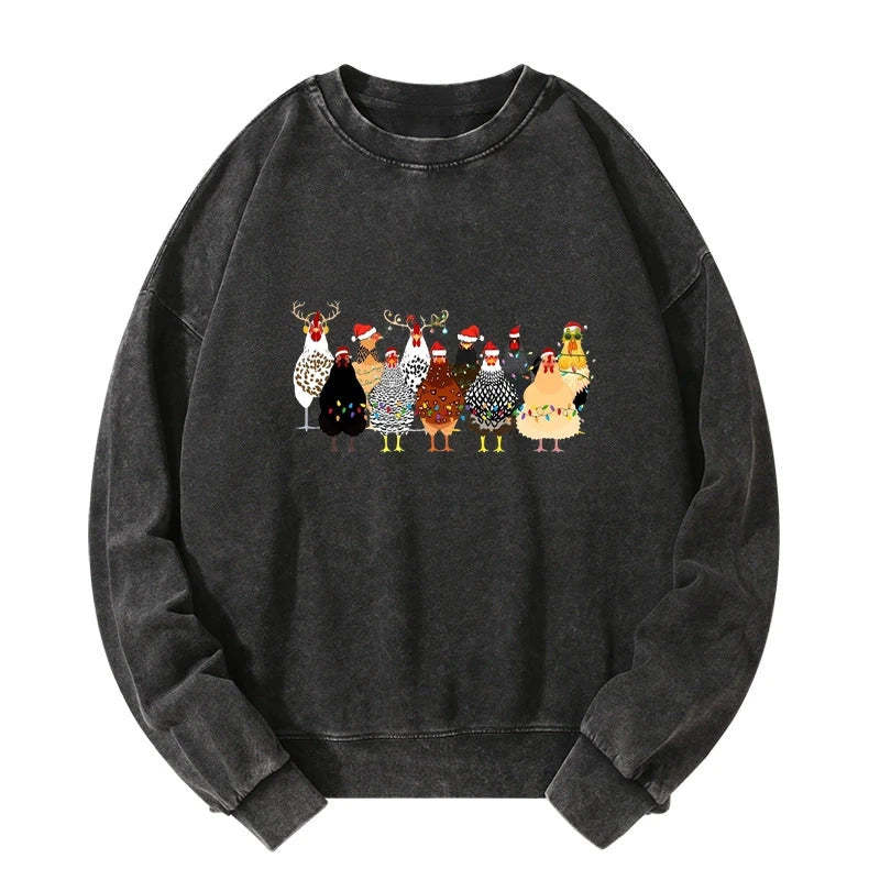 Tokyo-Tiger A Flock Of Christmas Chickens Washed Sweatshirt-tokyo-tiger