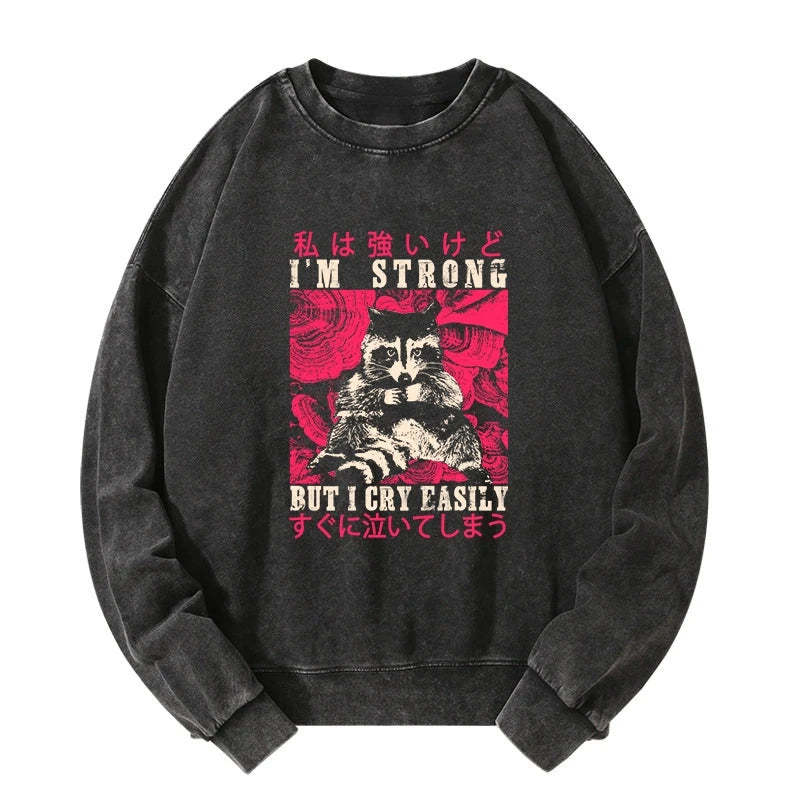 Tokyo-Tiger I Am Strong Raccoon Washed Sweatshirt
