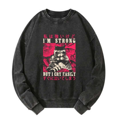 Tokyo-Tiger I Am Strong Raccoon Washed Sweatshirt