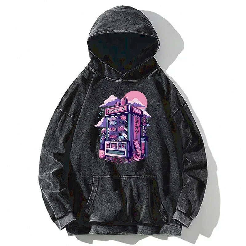  　JAPAN TOKYO TERRY HOODIE Tokyo-Tiger Japanese Vending Machines Washed Hoodie Sale