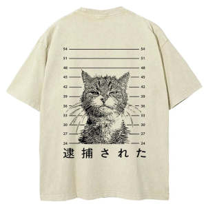 Tokyo-Tiger Cat That Was Arrested Front Back Washed T-Shirt