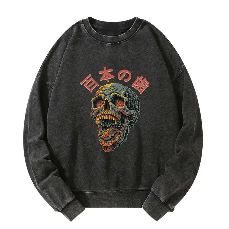 Tokyo-Tiger Terrifying And Disgusting Skull Washed Sweatshirt Sale