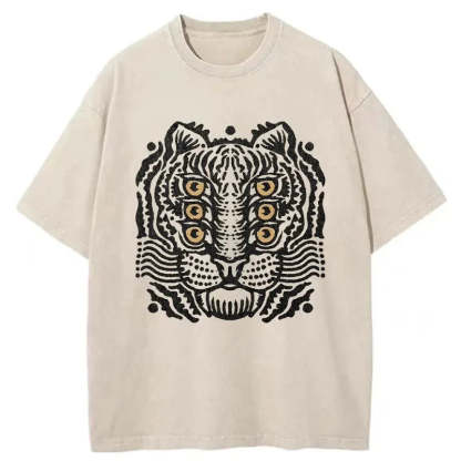 Tokyo-Tiger Six-eyed Cat Japanese Washed T-Shirt Sale