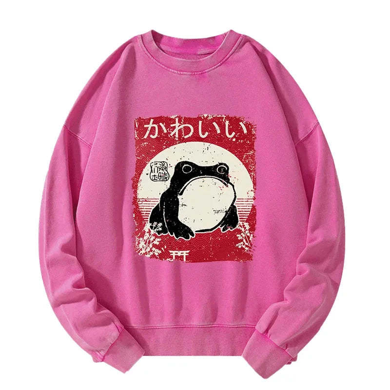 Tokyo-Tiger Woodblock Print Grumpy Frog Washed Sweatshirt