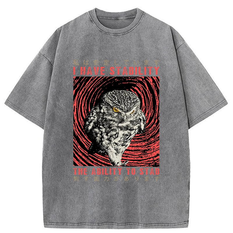 Tokyo-Tiger I Have Stability Owl Washed T-Shirt