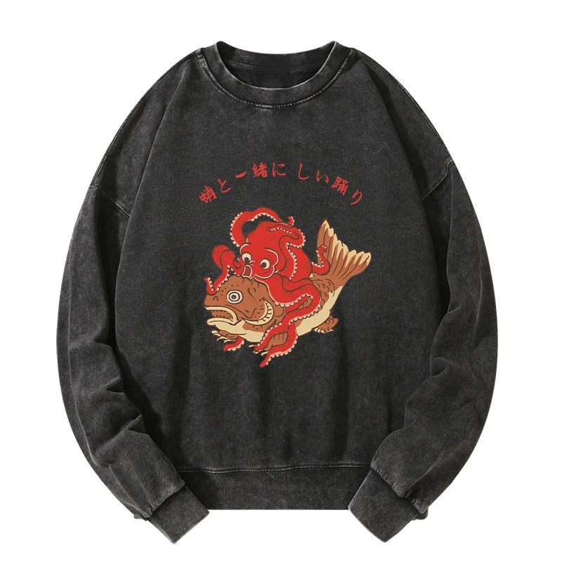 Tokyo-Tiger Octopus And Koi Dance Together Washed Sweatshirt