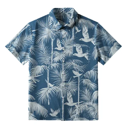 Tokyo-Tiger Palm Tree And Flying Birds Button-up Shirt