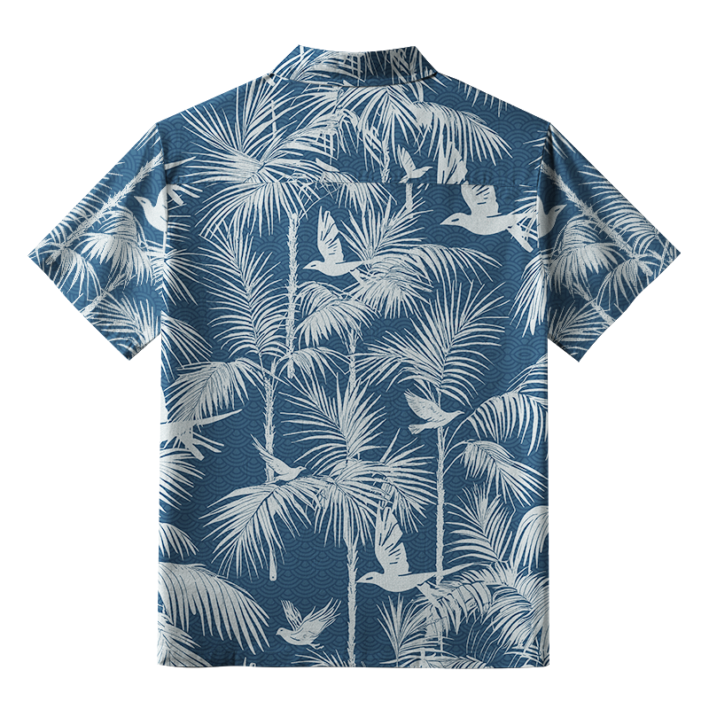 Tokyo-Tiger Palm Tree And Flying Birds Button-up Shirt
