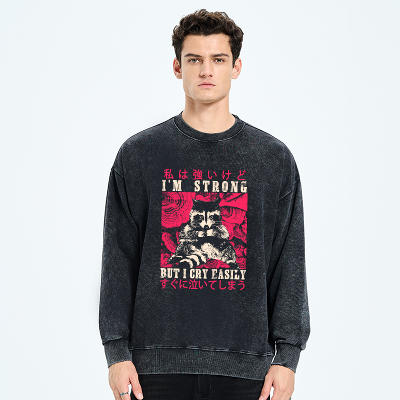 Tokyo-Tiger I Am Strong Raccoon Washed Sweatshirt