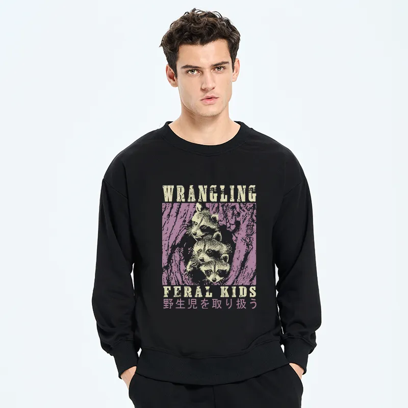 Tokyo-Tiger Wrangling Feral Raccoon Kids Sweatshirt