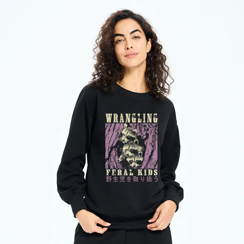 Tokyo-Tiger Wrangling Feral Raccoon Kids Sweatshirt