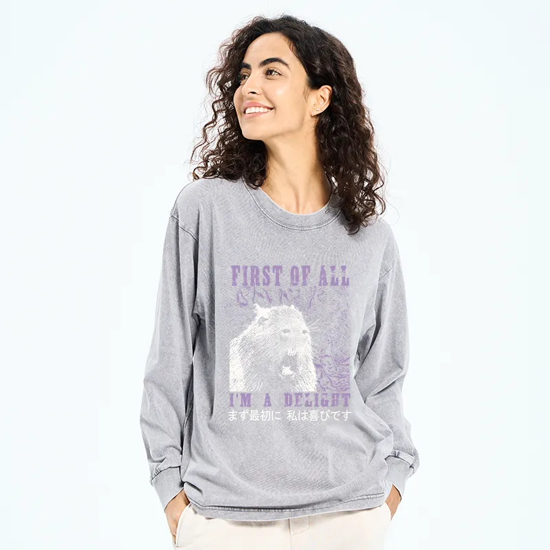 Tokyo-Tiger First Of All I'm A Delight Washed Long Sleeve T-Shirt