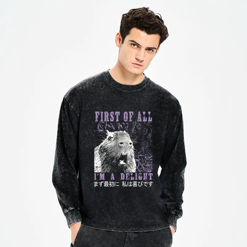 Tokyo-Tiger First Of All I'm A Delight Washed Long Sleeve T-Shirt