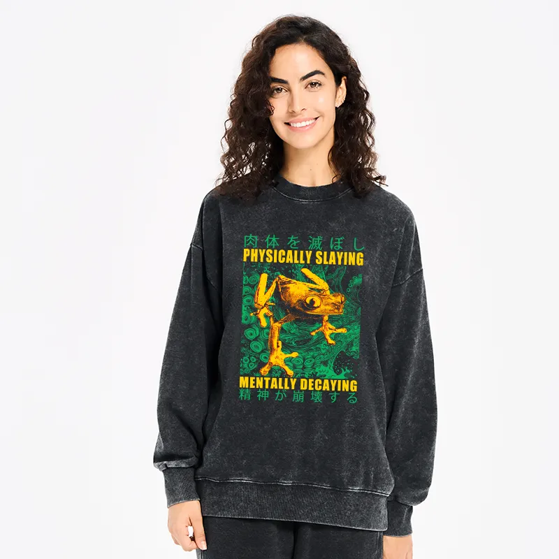 Tokyo-Tiger Physically Slaying Mentally Decaying Washed Sweatshirt