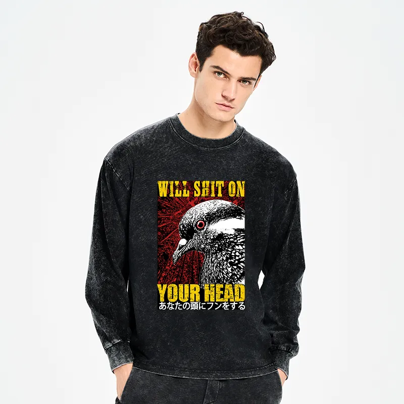 Tokyo-Tiger Pigeon Will Shit On Your Head Washed Long Sleeve T-Shirt