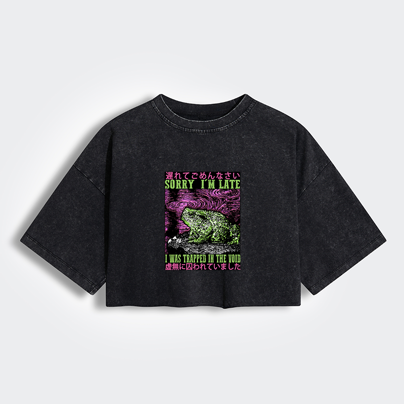 Tokyo-Tiger Frogs Trapped In The Void Women's Washed Crop T-Shirt