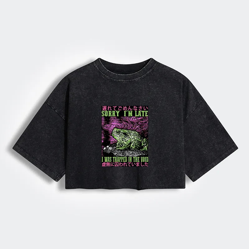 Tokyo-Tiger Frogs Trapped In The Void Women's Washed Crop T-Shirt