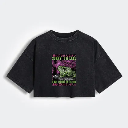 Tokyo-Tiger Frogs Trapped In The Void Women's Washed Crop T-Shirt
